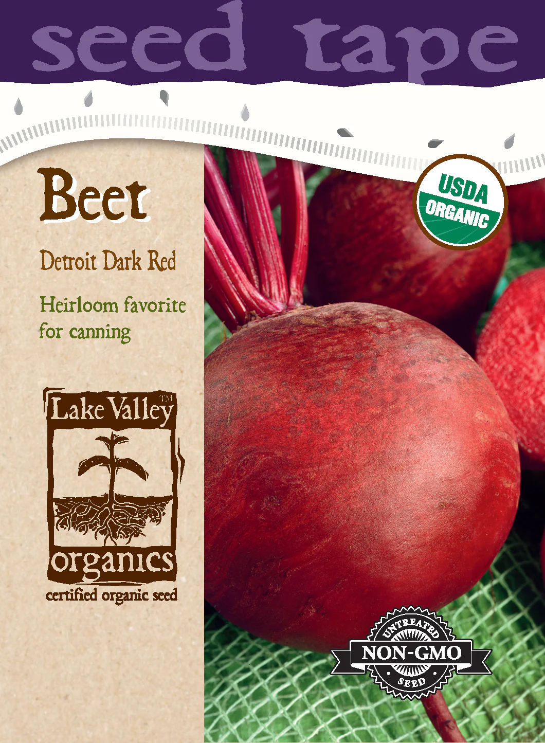 Organic Detroit Dark Red Beets - 6' Seed Tape